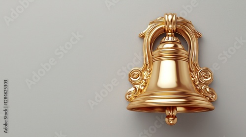 Ornate Gold Bell Against Gray Background