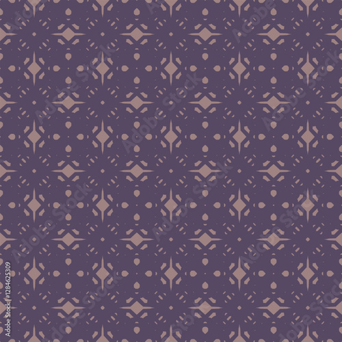 Repeating geometric pattern. Ornate shapes. Dark purple background. Light brown motifs. Muslim Arabic. Intricate details. Vintage style. Decorative art. Ramadan pattern. Seamless texture.