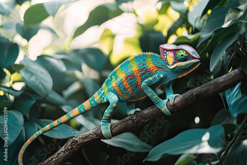 Chameleon Furcifer pardalis Ambilobe, a panther chameleon perched on a tree
