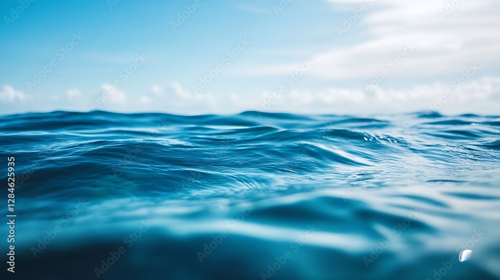 Serene ocean waves gently rolling under a bright blue sky painting a tranquil seascape perfect for relaxation : Generative AI