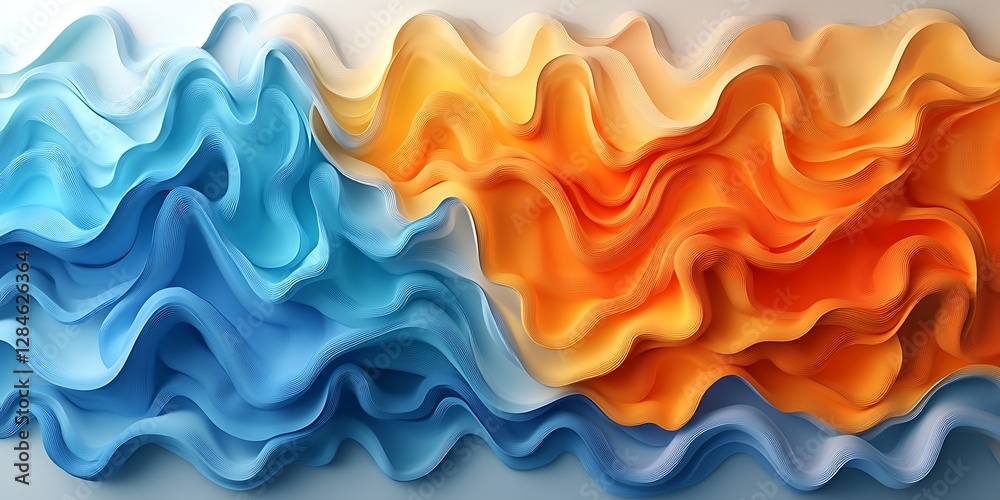 Fototapeta premium Abstract Wavy Shapes - Blue & Orange