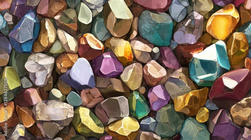 Colorful array of polished gemstones and minerals in various shapes and sizes Colorful array of polished gemstones and minerals in various shapes and sizes