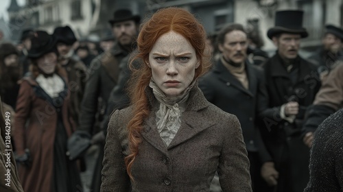 Wallpaper Mural Determined woman stands out in a tense historical crowd during a dramatic event in a 19th-century setting Torontodigital.ca