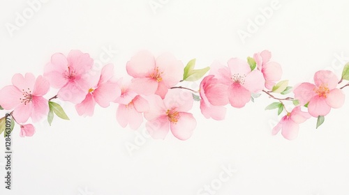 Delicate peach blossoms dance in soft pink hues, capturing the essence of spring in a botanical watercolor masterpiece