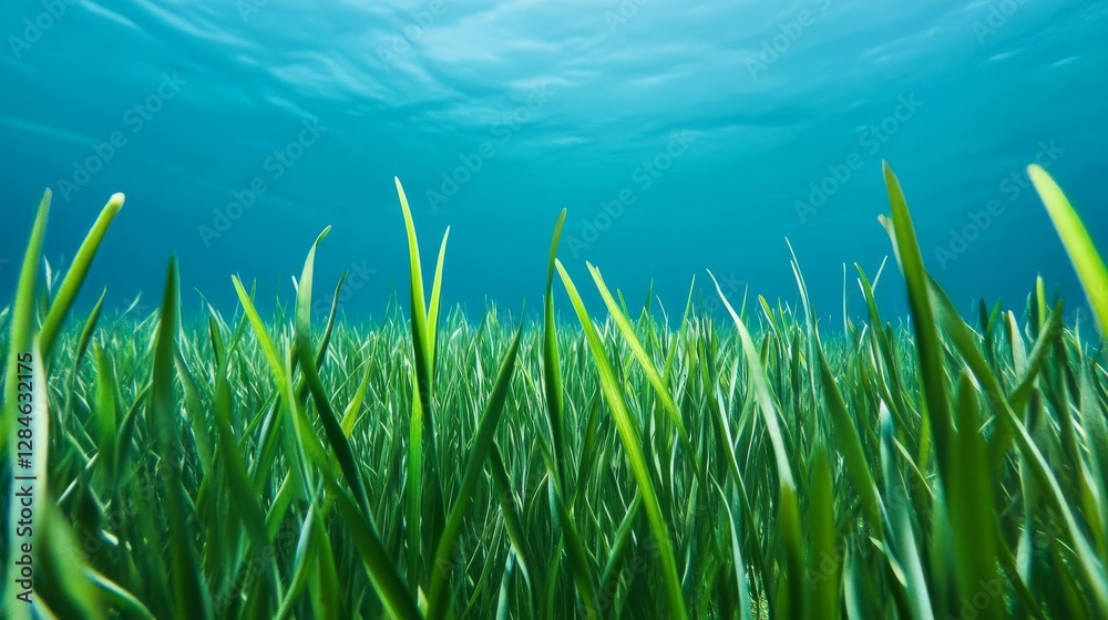 Obraz premium Swinging seagrass leaves underwater, moving with the ocean tide