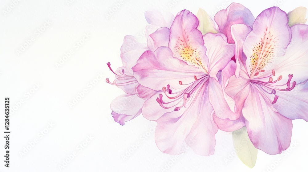 Fototapeta premium Delicate watercolor rhododendron blossoms in vibrant pink and purple tones showcase nature's intricate beauty and elegance