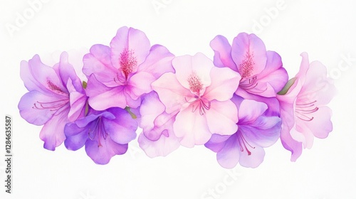 Delicate rhododendron blossoms in vibrant pink and purple hues create a soft, elegant display of nature's beauty