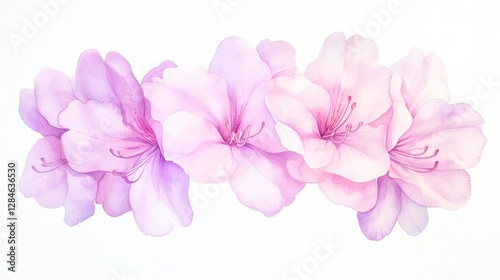 Elegant rhododendron blossoms in soft pink and purple hues, showcasing natural beauty in a delicate watercolor illustration