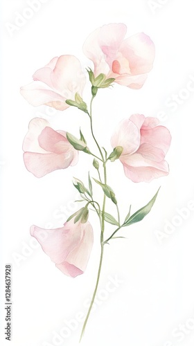 Fototapeta Naklejka Na Ścianę i Meble -  Soft pastel sweet pea flowers gracefully bloom in an elegant watercolor botanical illustration
