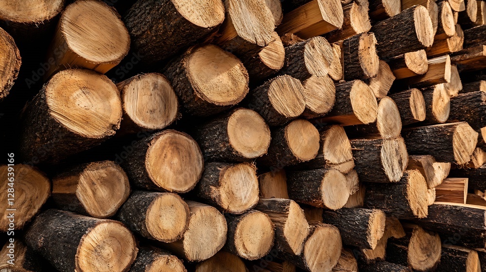 Close up of stacked logs displaying natural wood textures and warm tones : Generative AI Close up of stacked logs displaying natural wood textures and warm tones : Generative AI