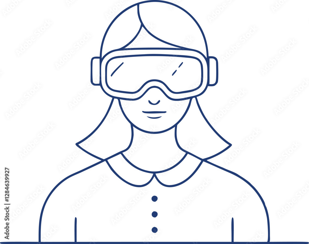 Minimalist Line Drawing of Woman in VR - Vector Art Minimalist Line Drawing of Woman in VR - Vector Art