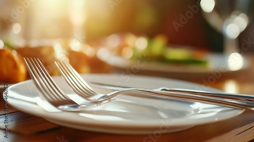 Elegant Table Setting Featuring Fine Dining Utensils on a White Plate Surrounded by Delicious Food : Generative AI
