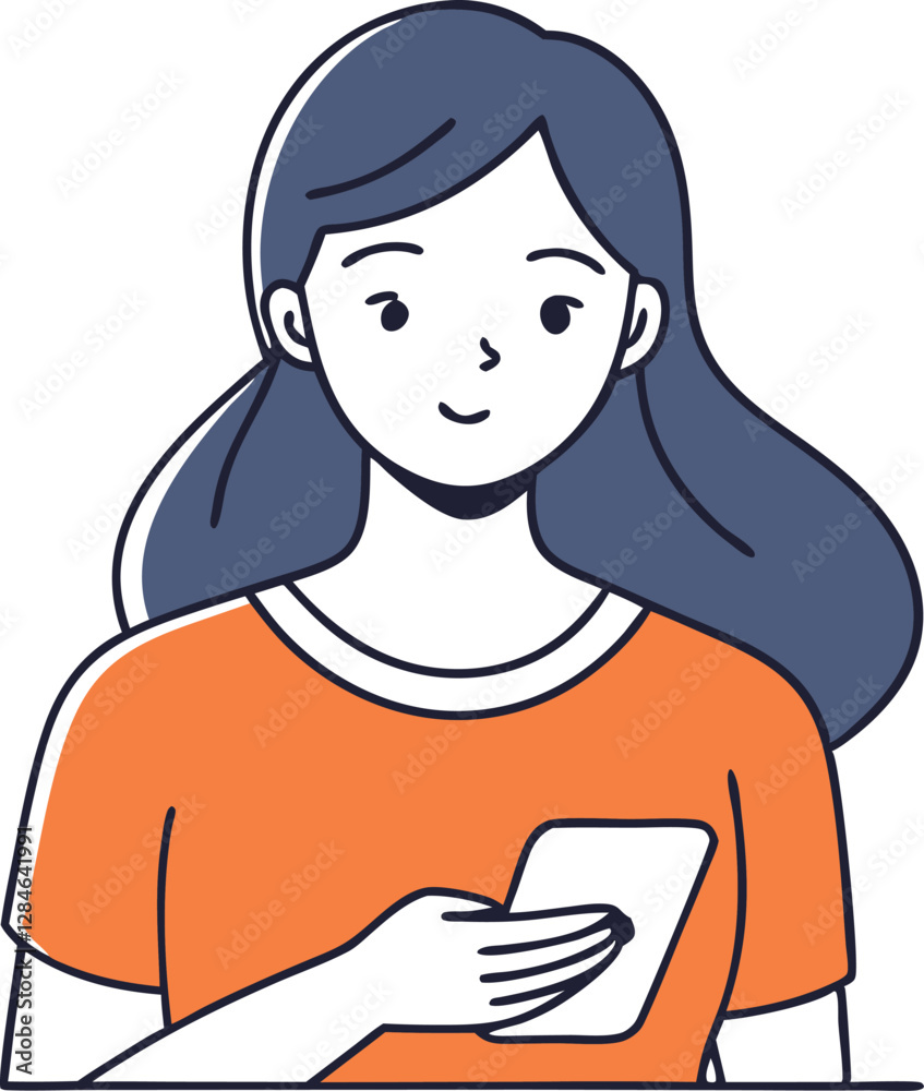 Teen Girl Using Mobile Phone - Clean Line Art Vector Illustration Teen Girl Using Mobile Phone - Clean Line Art Vector Illustration