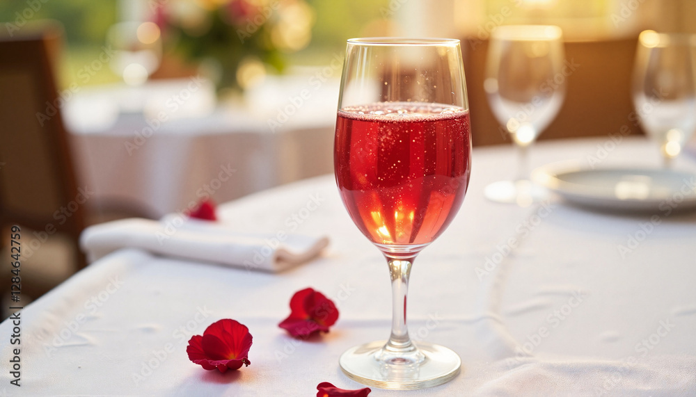 Fototapeta premium Elegant Glass of Red Wine on a Romantic Dinner Table
