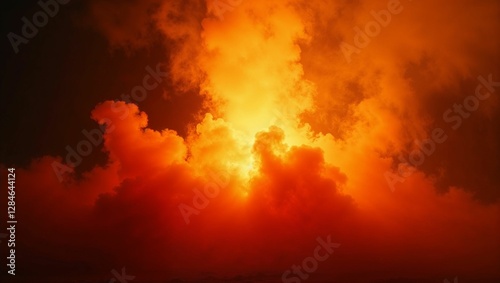 Dramatic fiery clouds illuminated by sunlight.