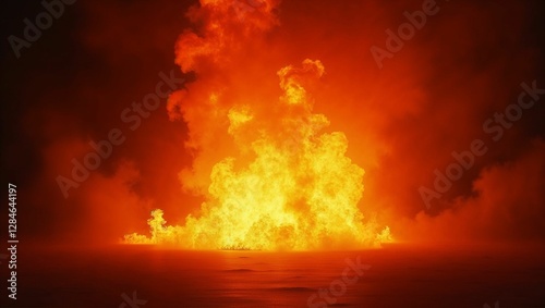 Dramatic Nighttime Explosion with Vibrant Flames