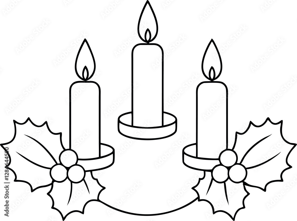Festive Advent Wreath Vector Illustration with Candles - Line Art Style Festive Advent Wreath Vector Illustration with Candles - Line Art Style