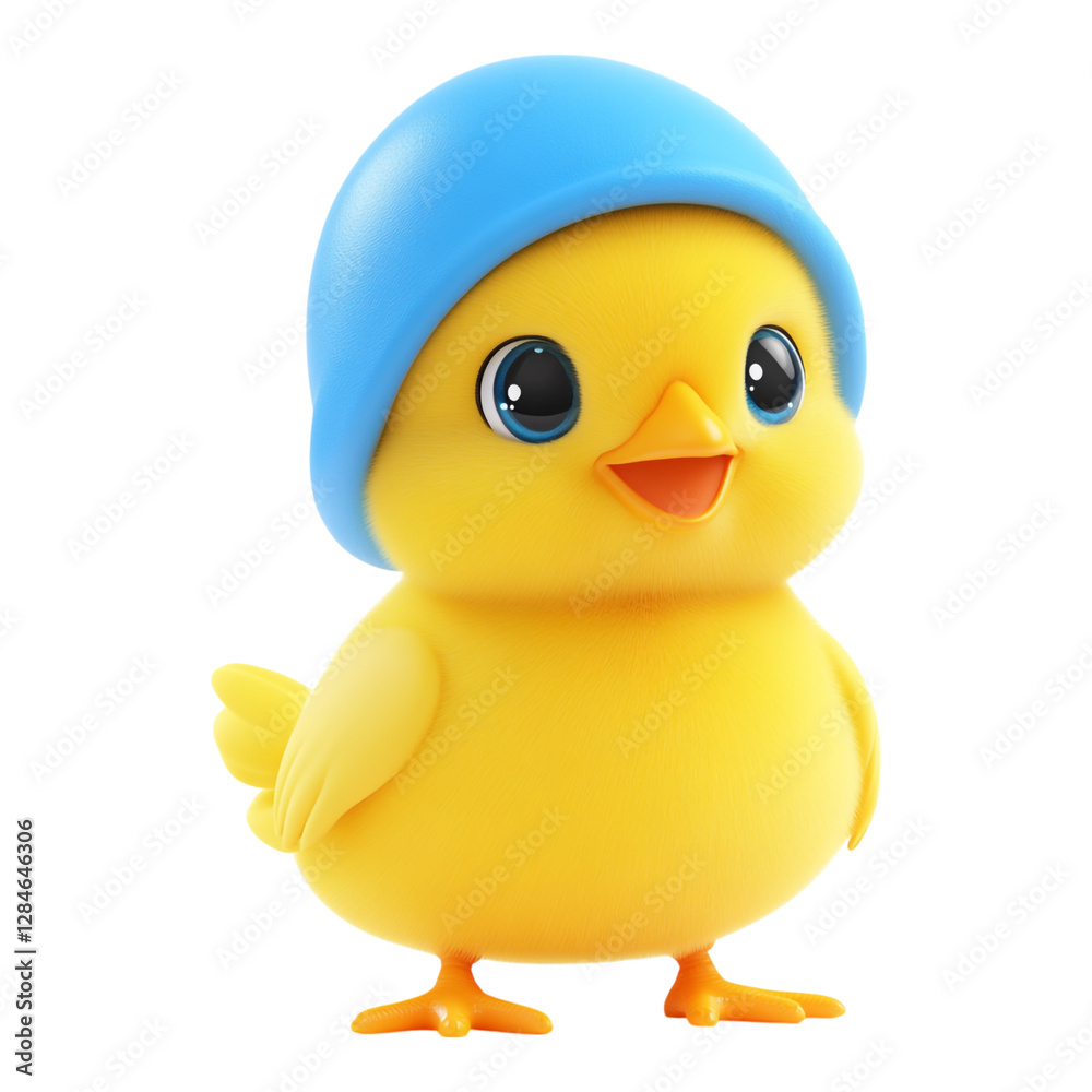 A charming 3D cartoon Easter chick wearing a delightful blue bonnet, exuding joy and playfulness, isolated against a transparent background, perfect for festive designs. A charming 3D cartoon Easter chick wearing a delightful blue bonnet, exuding joy and playfulness, isolated against a transparent background, perfect for festive designs.