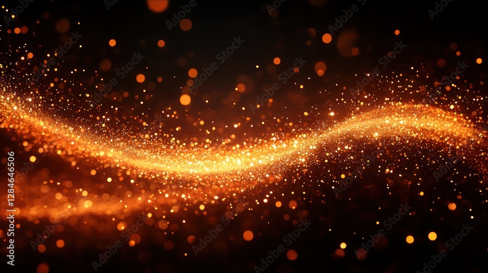 Fototapeta premium Golden swirling particles against dark bokeh background