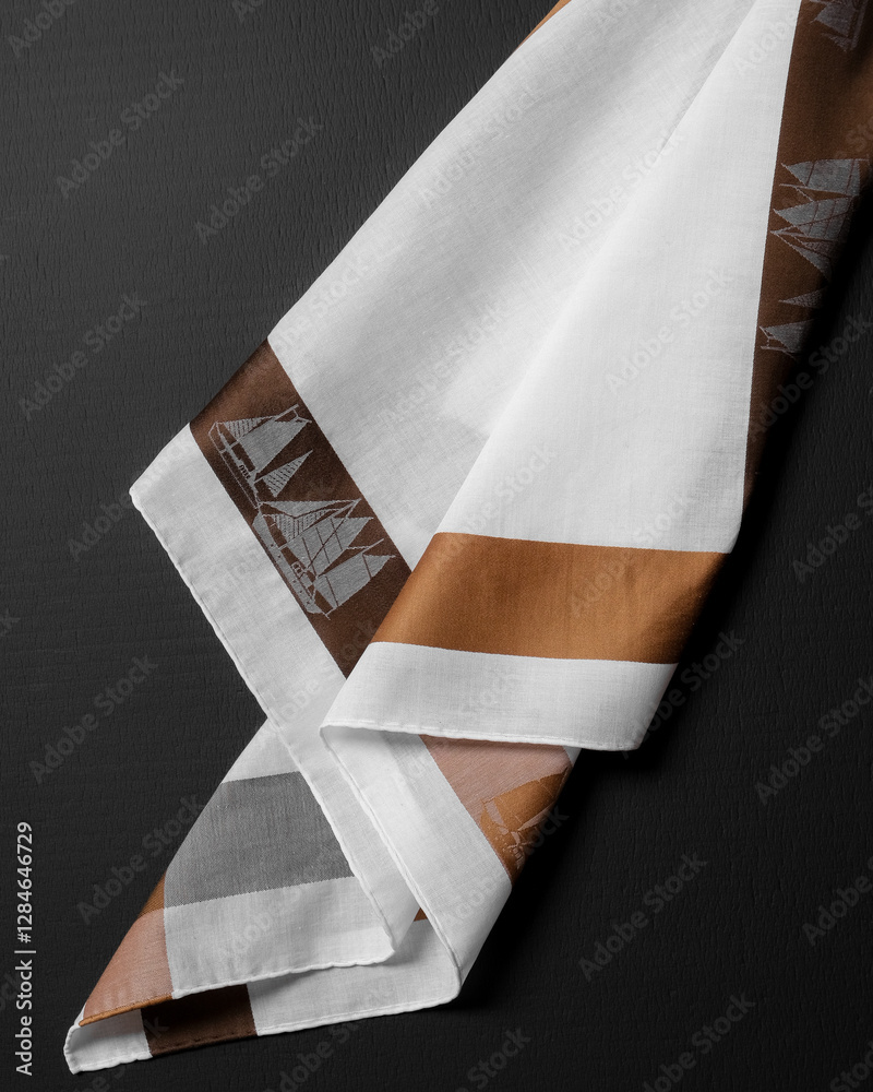 Vintage stripped handkerchief for men with a sailing themed design.
