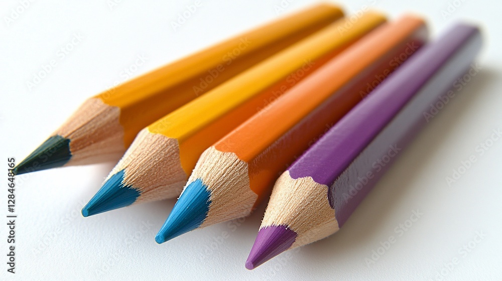 Four colorful pencils arranged on white background Four colorful pencils arranged on white background