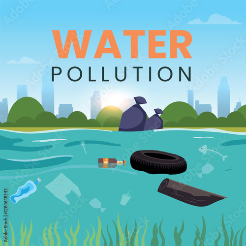 Water PollutionWater Pollution Global environmental problems Dirty waste plastic bags on the surface water garbage
