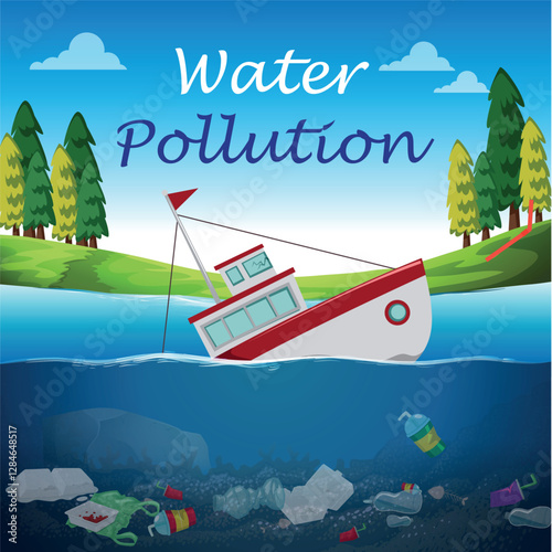 Water PollutionWater Pollution Global environmental problems Dirty waste plastic bags on the surface water garbage
