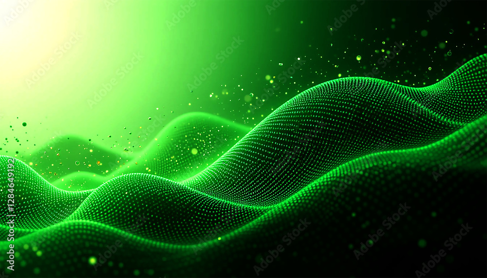 Rendering 3d wave dynamic background dots green futuristic flow technology abstract datum innovation sound illustration Rendering 3d wave dynamic background dots green futuristic flow technology abstract datum innovation sound illustration