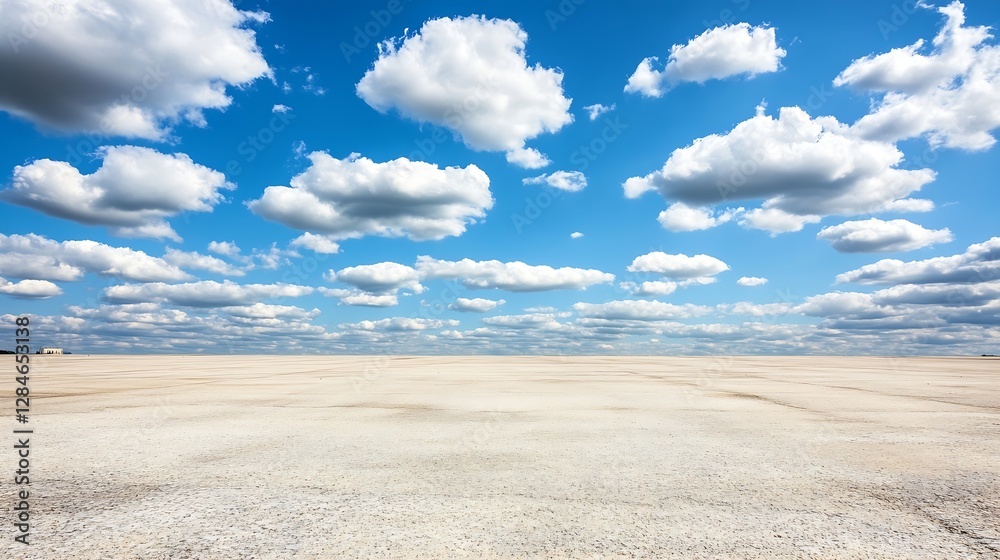 Expansive view of a vast desert landscape under a bright blue sky filled with fluffy white clouds : Generative AI Expansive view of a vast desert landscape under a bright blue sky filled with fluffy white clouds : Generative AI