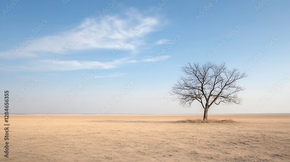 Solitary tree standing in a vast dry landscape under a clear blue sky illustrating resilience and solitude : Generative AI Solitary tree standing in a vast dry landscape under a clear blue sky illustrating resilience and solitude : Generative AI