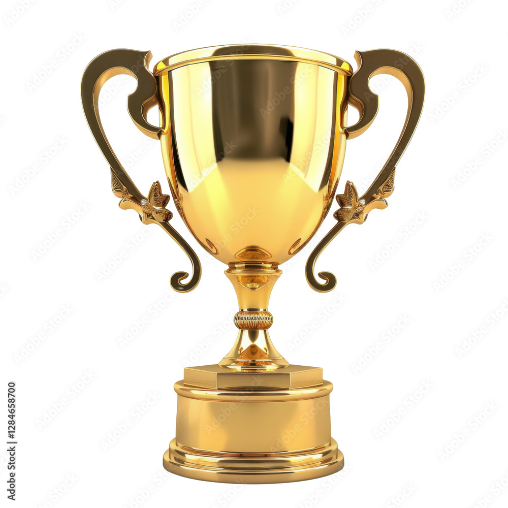Golden trophy with ornate handles, symbolizing achievement and success. Perfect for awards and recognition events Golden trophy with ornate handles, symbolizing achievement and success. Perfect for awards and recognition events