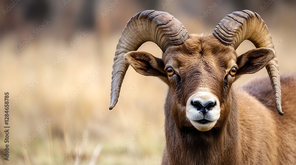 Close up of a majestic ram showcasing its impressive horns in natural habitat : Generative AI Close up of a majestic ram showcasing its impressive horns in natural habitat : Generative AI