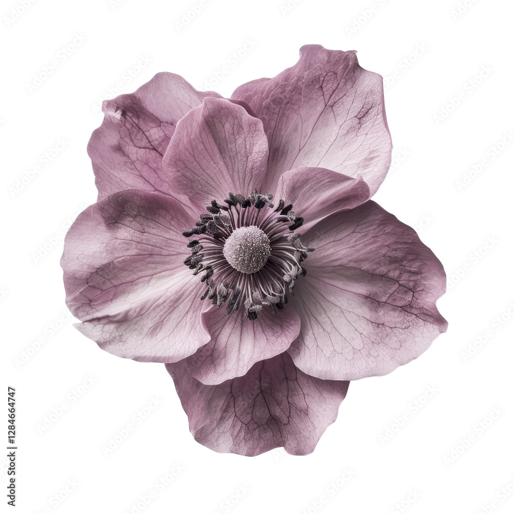 delicate purple flower with intricate petals and central stamen, showcasing natural beauty and elegance. This floral image evokes sense of tranquility and grace delicate purple flower with intricate petals and central stamen, showcasing natural beauty and elegance. This floral image evokes sense of tranquility and grace