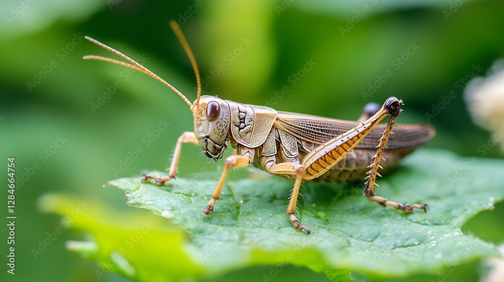 Closeup view of a grasshopper perched on a green leaf showcasing intricate details of its body : Generative AI Closeup view of a grasshopper perched on a green leaf showcasing intricate details of its body : Generative AI