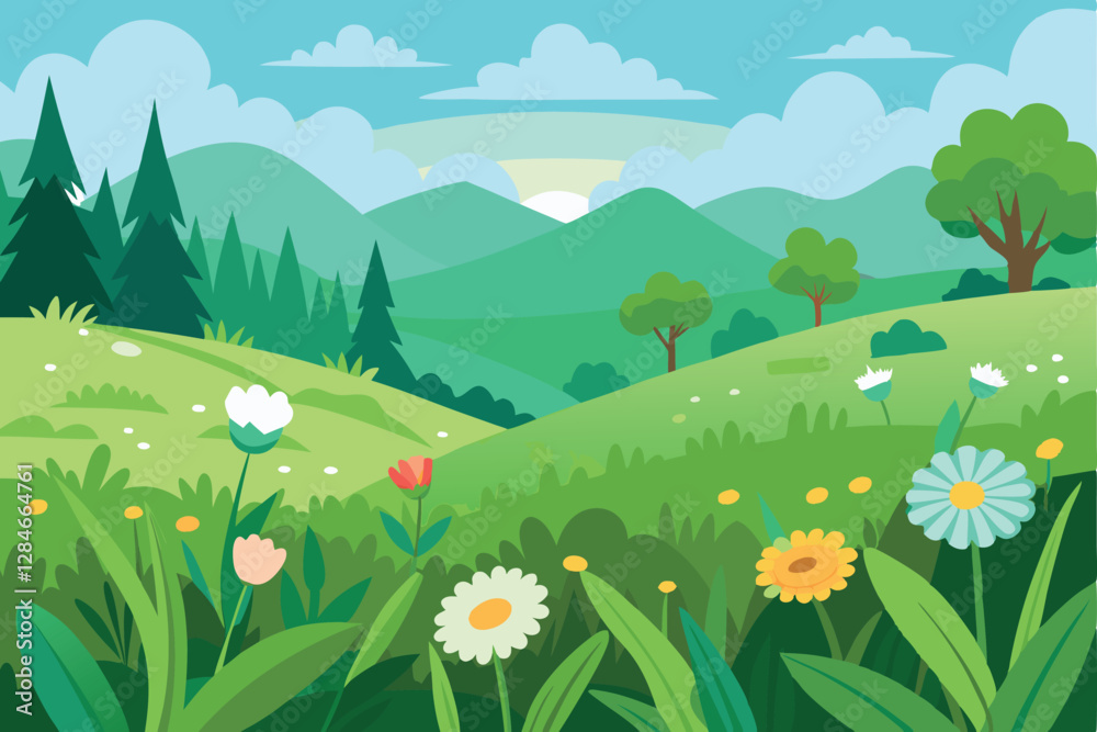 Fototapeta premium Wildflower Wonderland. Lush Green Meadow in Full Bloom
