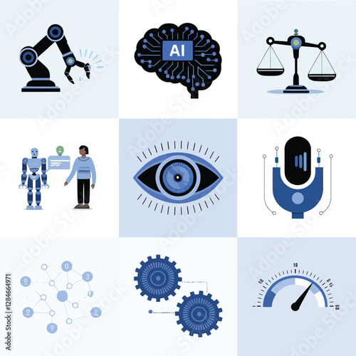 vector Artificial Intelligence model Robot  with ai info-graph design help in business
