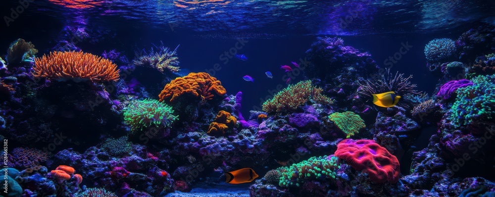 Fototapeta premium Vibrant coral reef scene with colorful fish and underwater marine life