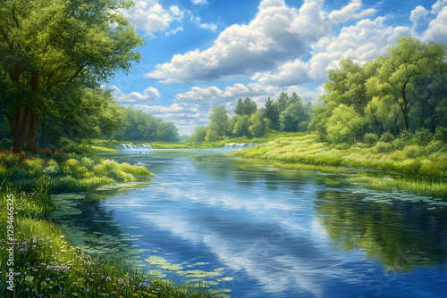 Serene Flow: Embracing Tranquility Through a Picturesque River Landscape