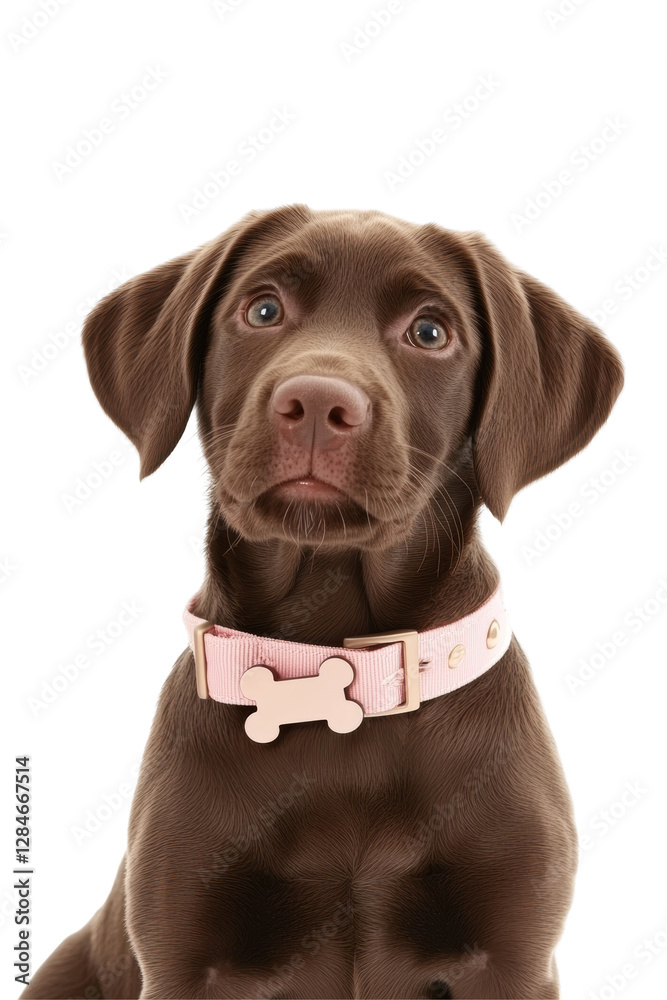 Isolated Charming Chocolate Labrador Puppy with Pink Collar Isolated Charming Chocolate Labrador Puppy with Pink Collar