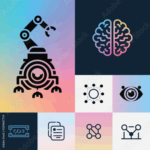 vector Artificial Intelligence model Robot  with ai info-graph design help in business

