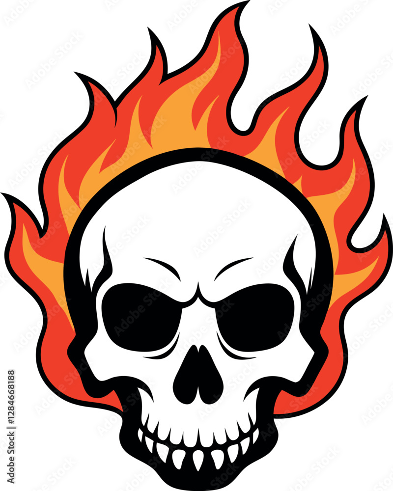 Skull on Fire. Realistic Flames and Bone Design Skull on Fire. Realistic Flames and Bone Design