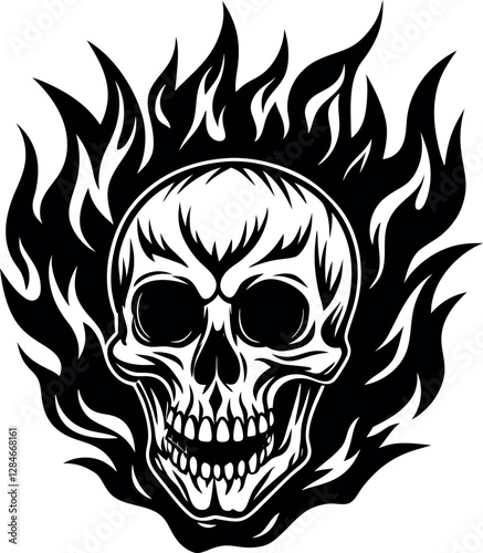 Skull on Fire. Realistic Flames and Bone Design