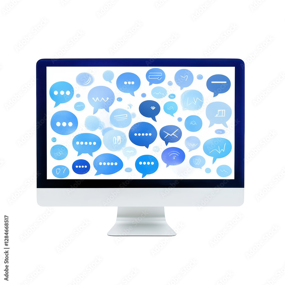 Isolated Computer Screen Filled with Stylized Speech Bubbles Isolated Computer Screen Filled with Stylized Speech Bubbles