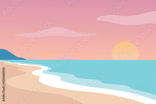 Peaceful Morning at the Beach with Soft Pastel Sunrise Colors