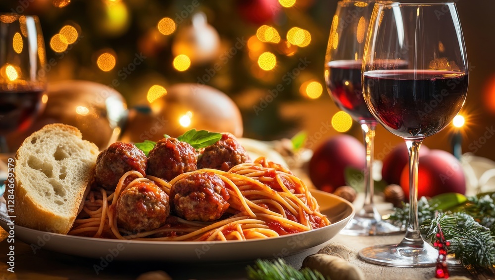 Christmas Spaghetti and Meatballs with Red Wine Christmas Spaghetti and Meatballs with Red Wine