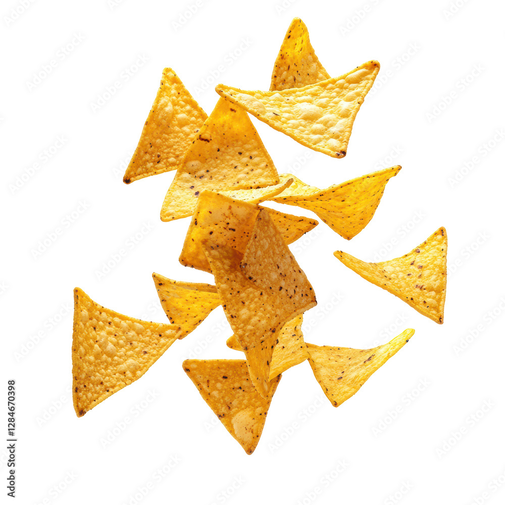 Isolated Stack of Triangular Tortilla Chips, Emphasizing Their Crunchy Texture and Simple Design Isolated Stack of Triangular Tortilla Chips, Emphasizing Their Crunchy Texture and Simple Design