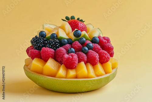 Colorful composition with fruits and berries in an aesthetic presentation photo