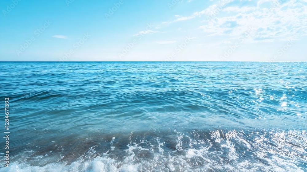 Fototapeta premium Crystal Clear Blue Ocean Water Just Before the Waves Gently Reach the Shoreline : Generative AI