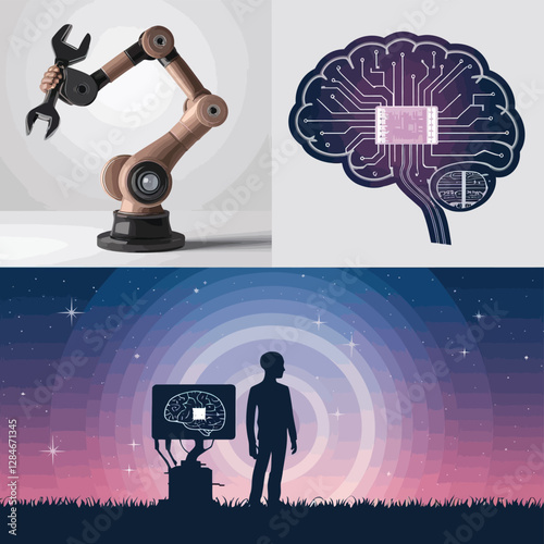 vector Artificial Intelligence model Robot  with ai info-graph design help in business
