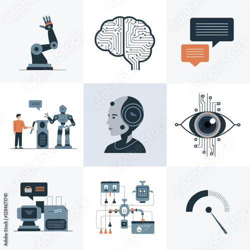 vector Artificial Intelligence model Robot  with ai info-graph design help in business

